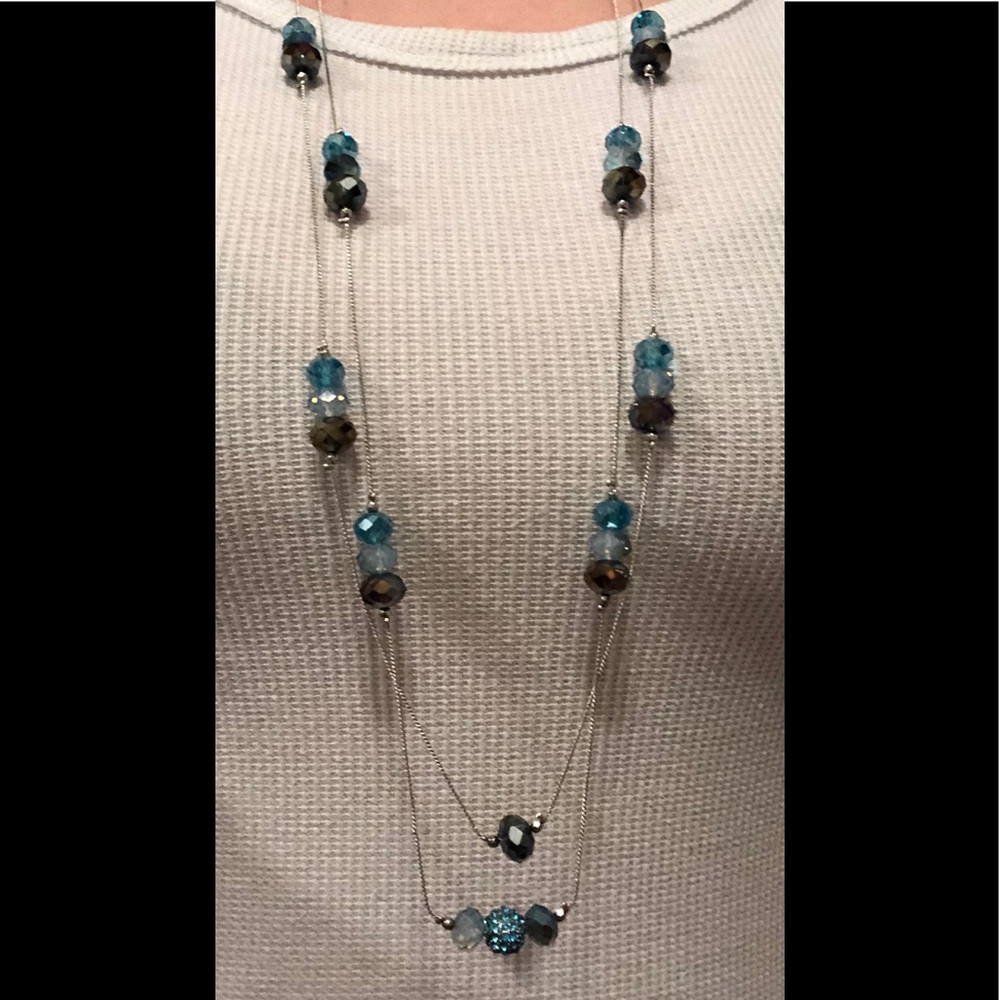 Delicate 2-strand blue beaded necklace